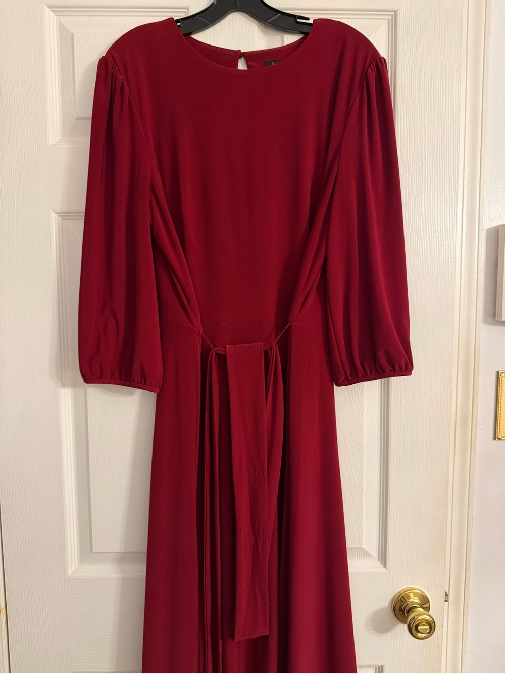 Ralph Lauren Burgundy Tie-Waist Midi Dress - Picture 2 of 3